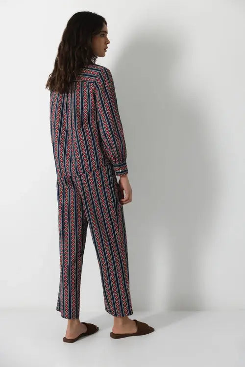 Mid-Rise Cotton Pant | Navy Geometric | L