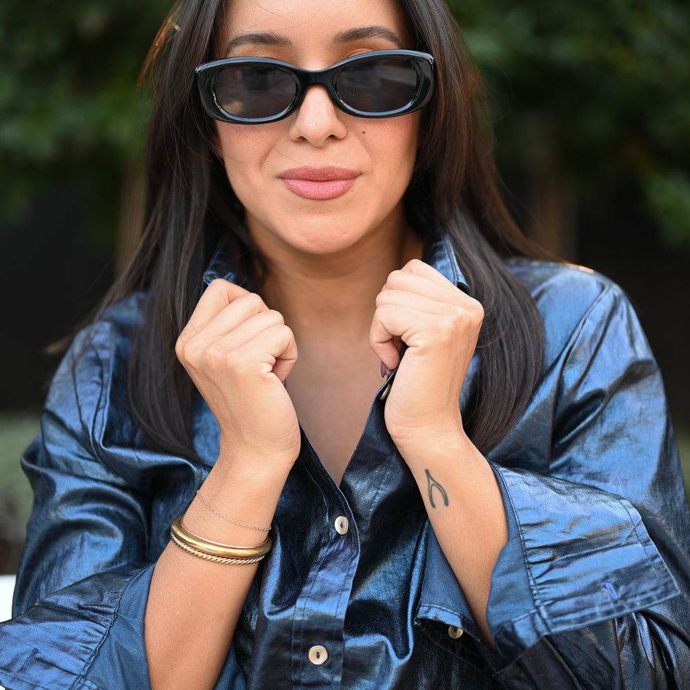 San Marino Metallic Linen Shirt | Deep Blue